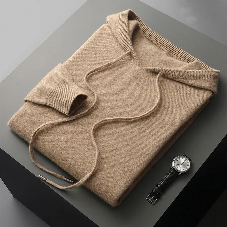 Stickad Hoodie i Ull