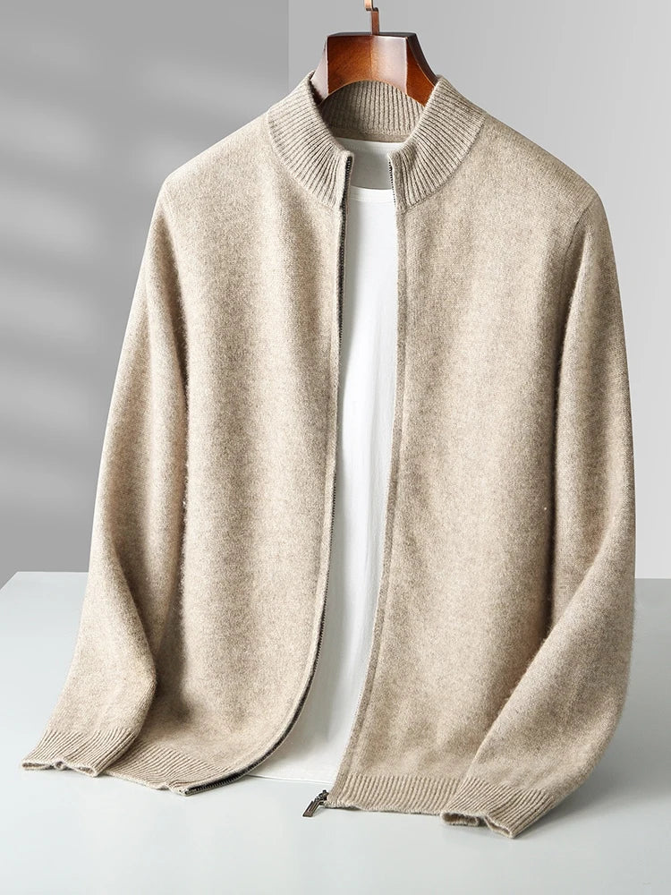 Stickad Zip-kofta i 100 % Merinoull