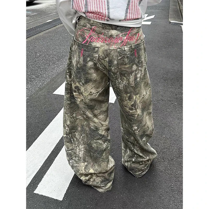 Broderade Y2K-jeans med Låg Midja