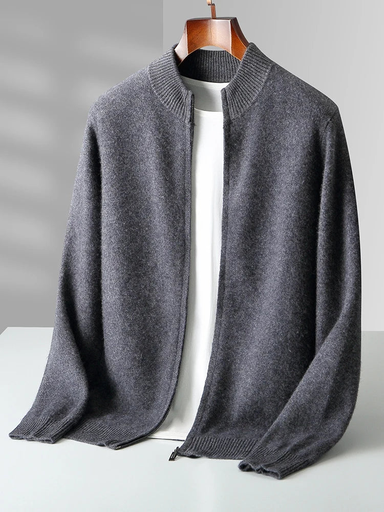 Stickad Zip-kofta i 100 % Merinoull