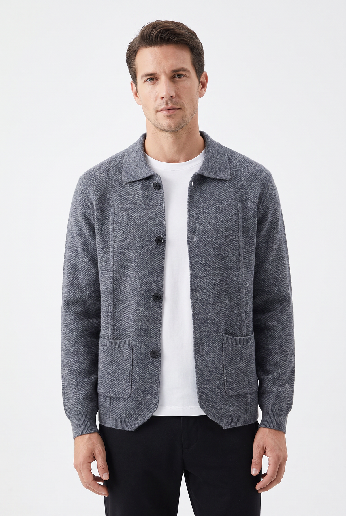 Pemberton Merino Button Overshirt grå