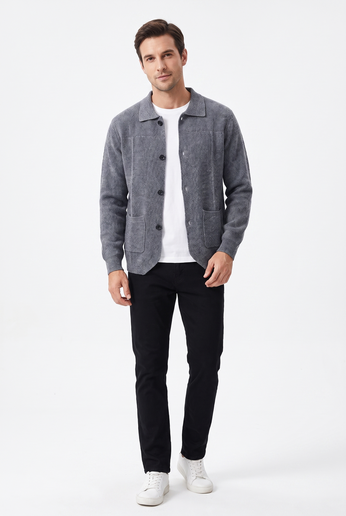 Pemberton Merino Button Overshirt grå