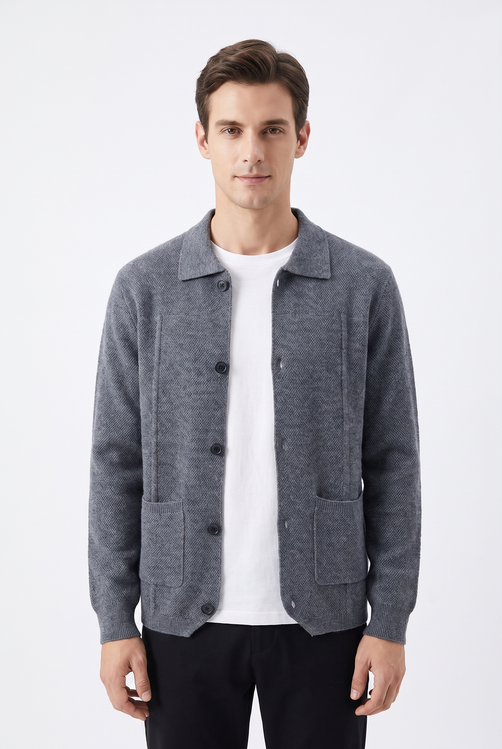Pemberton Merino Button Overshirt grå