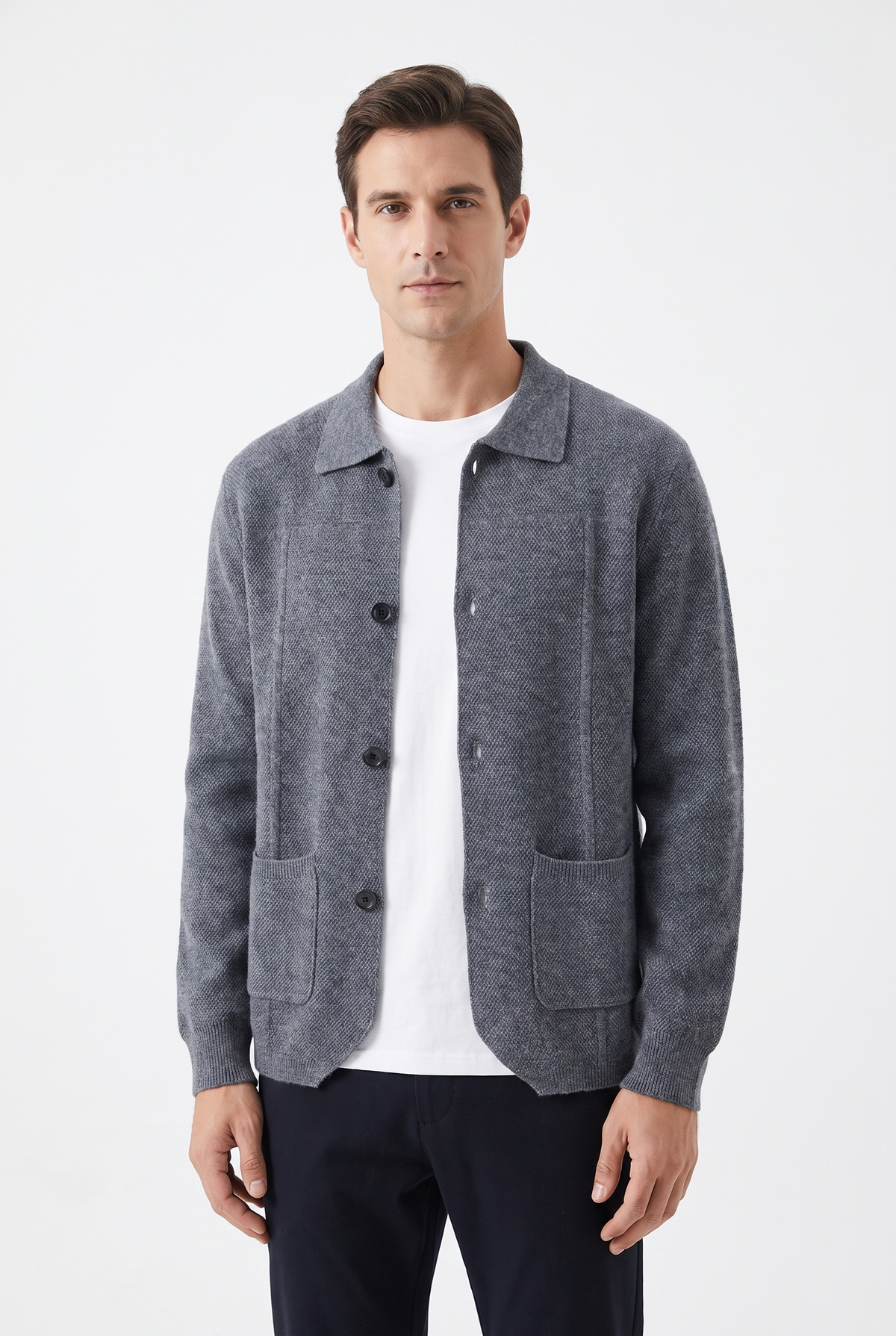 Pemberton Merino Button Overshirt grå