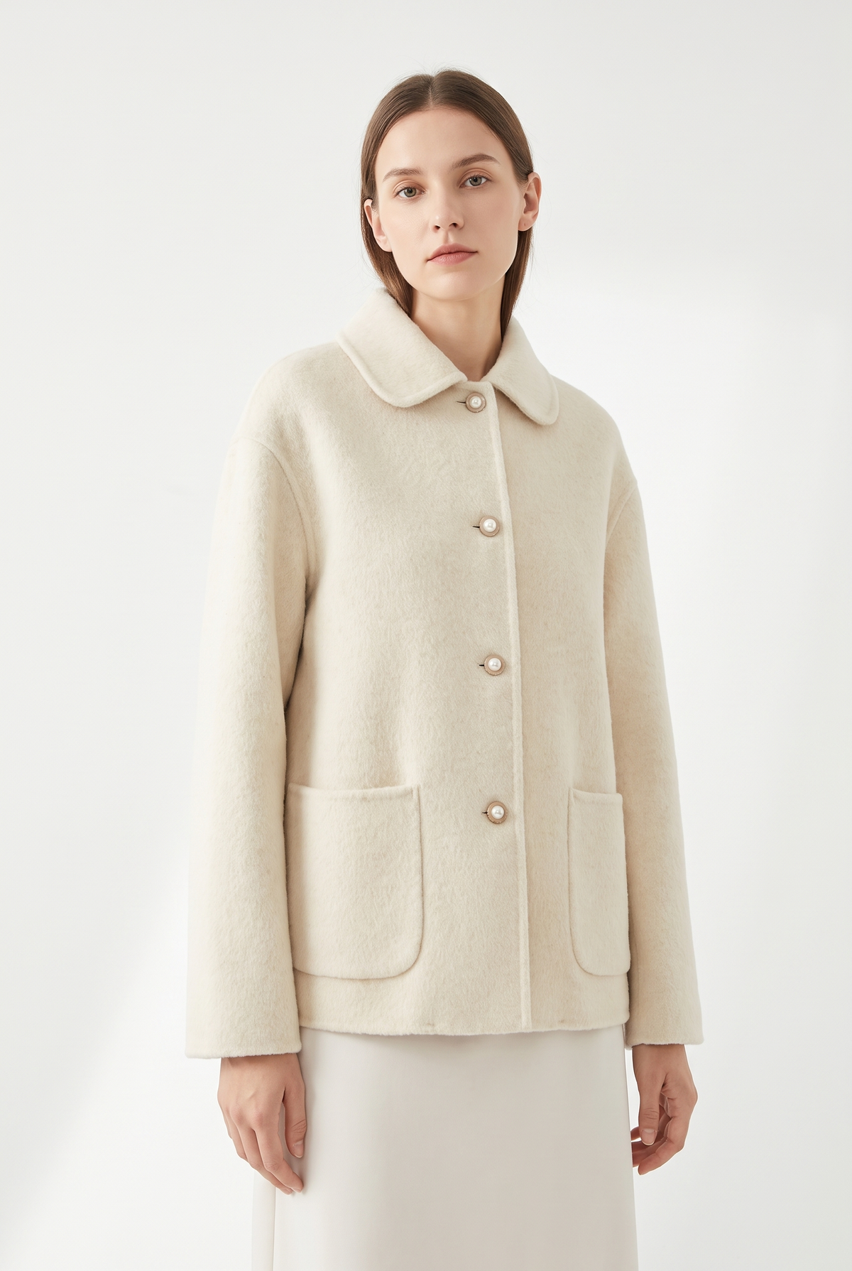 Double-sided wool coat - Gräddvit