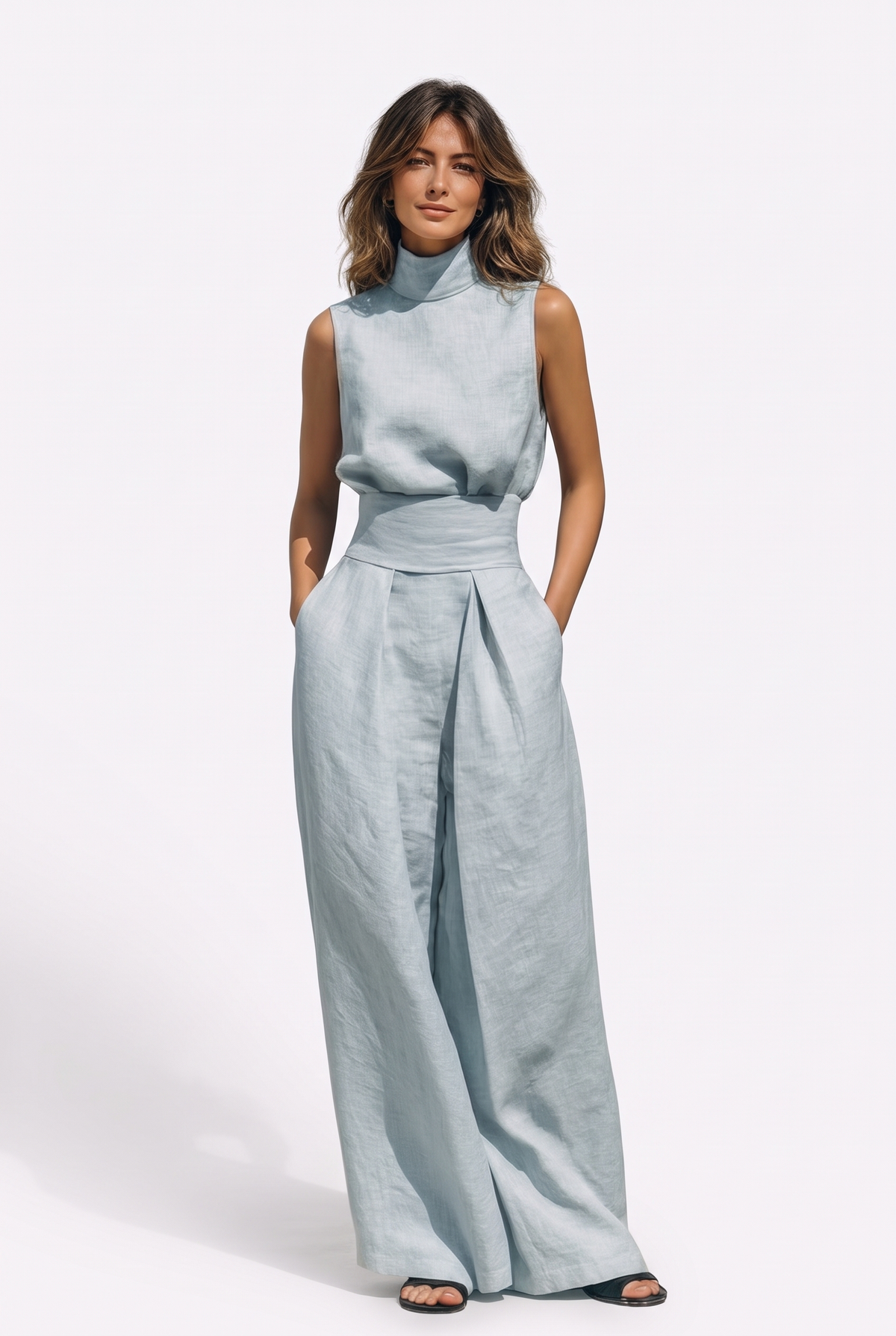 Ashton Linen Two Piece Set - Ljusblå