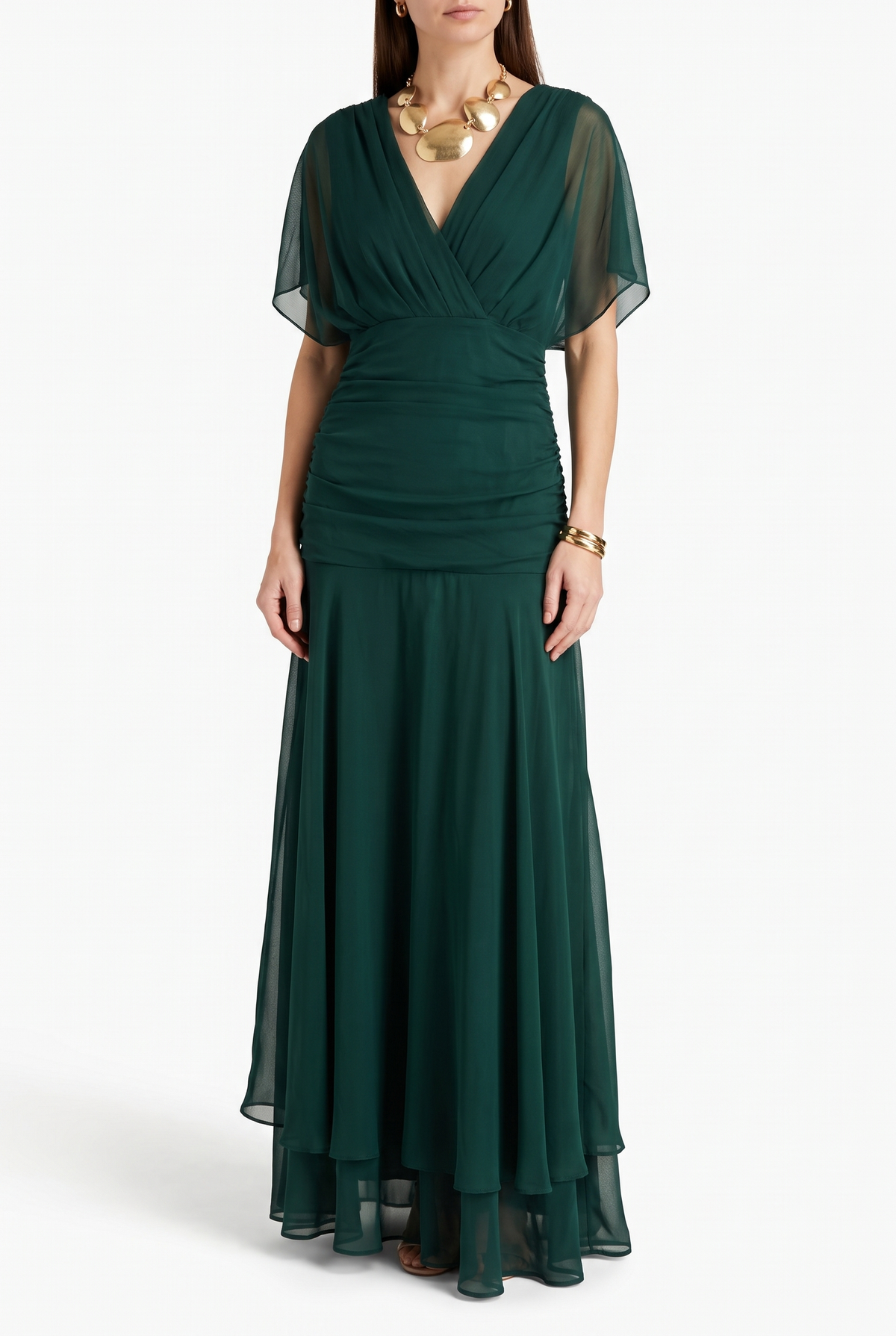 Fenwick Draped Evening Dress - Flaskgrön