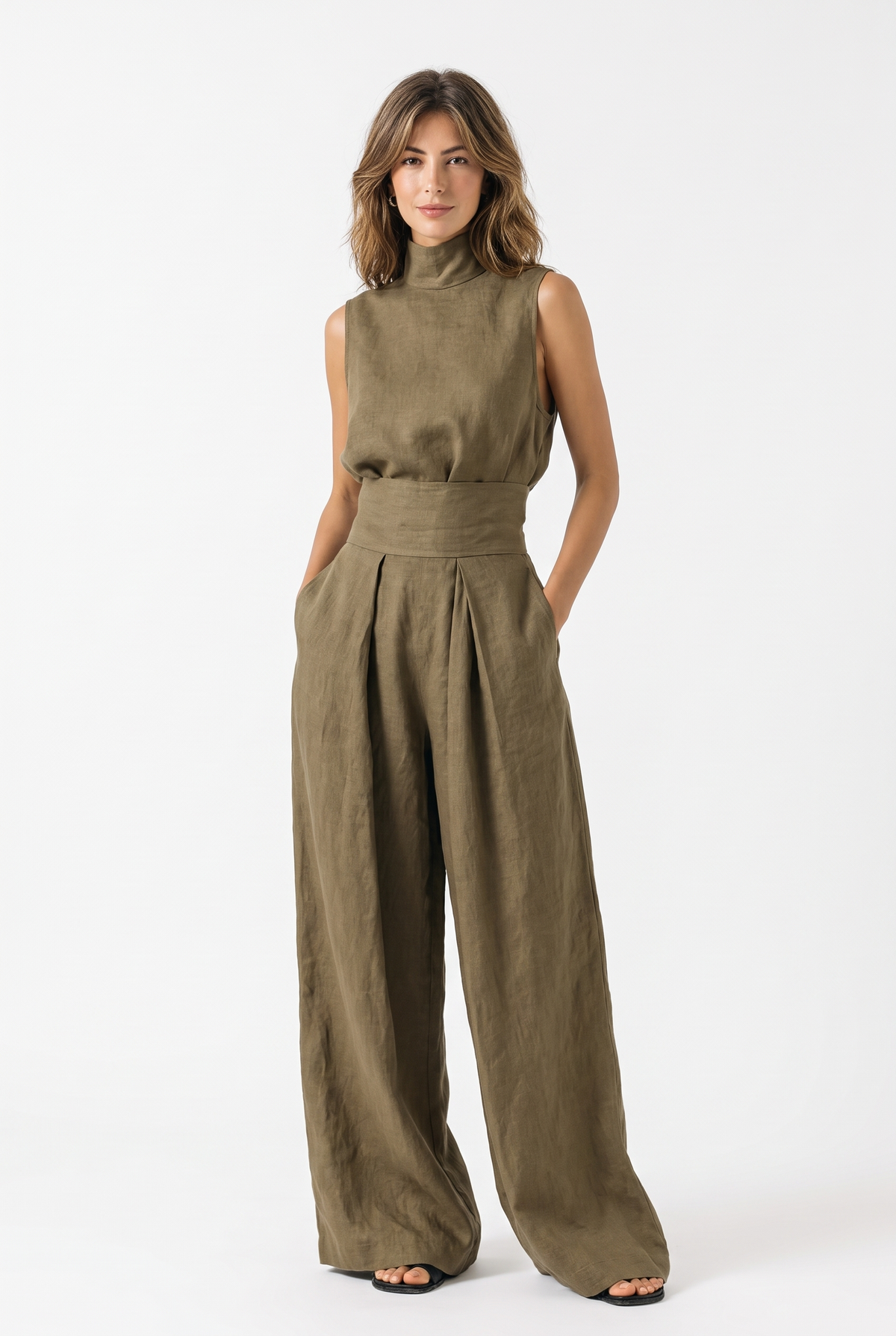 Ashton Linen Two Piece Set - Kaki