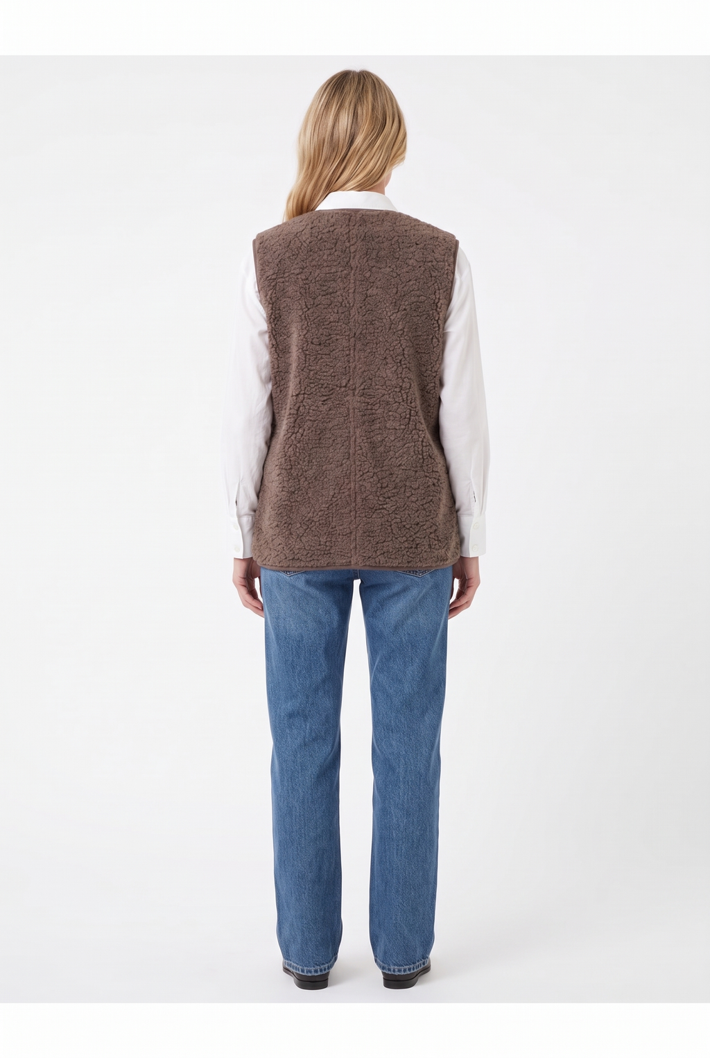 Väst i Teddyfleece med Knäppning - Brun