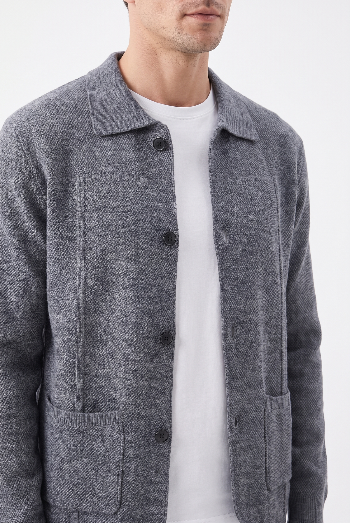 Stickad Overshirt i Ull - Grå