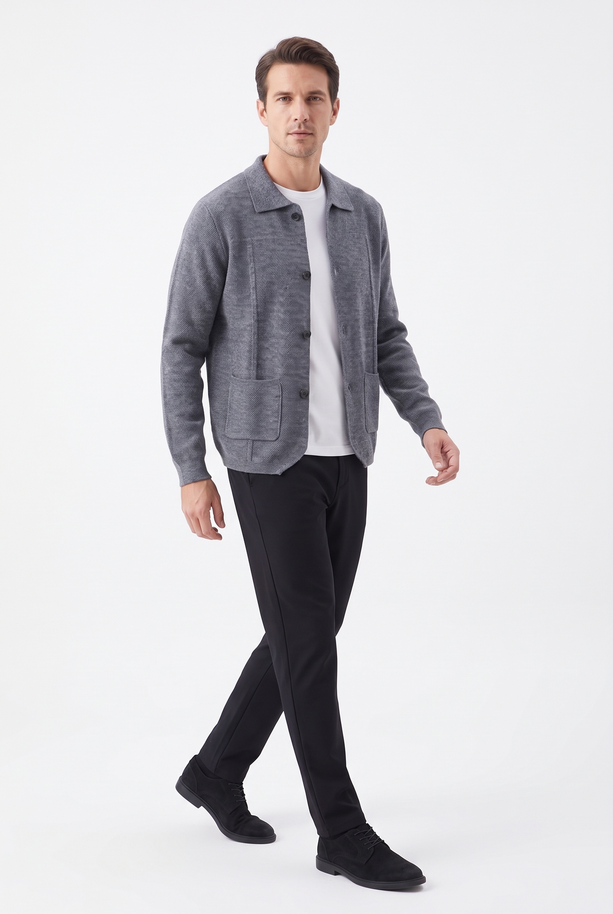 Stickad Overshirt i Ull - Grå