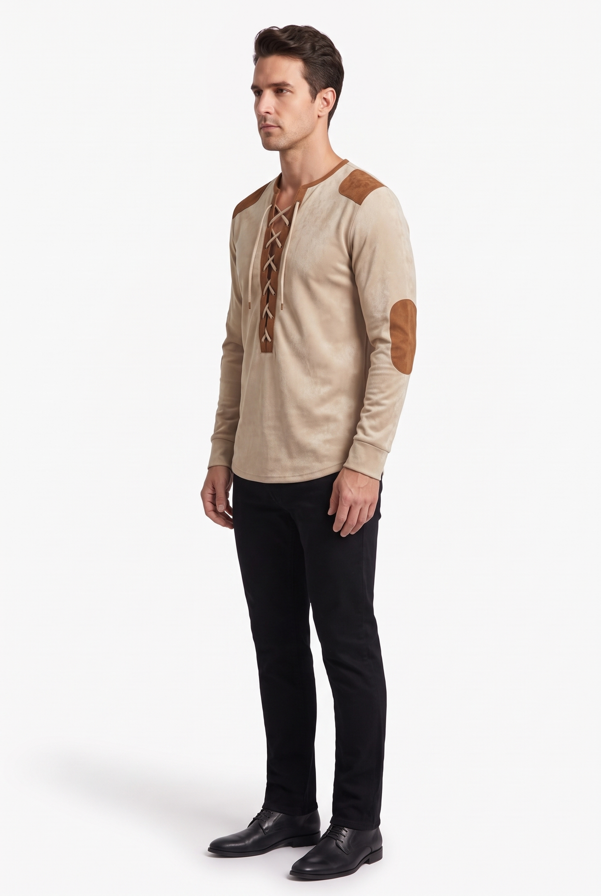 Henleytröja med Kontrastpaneler - Gräddbeige