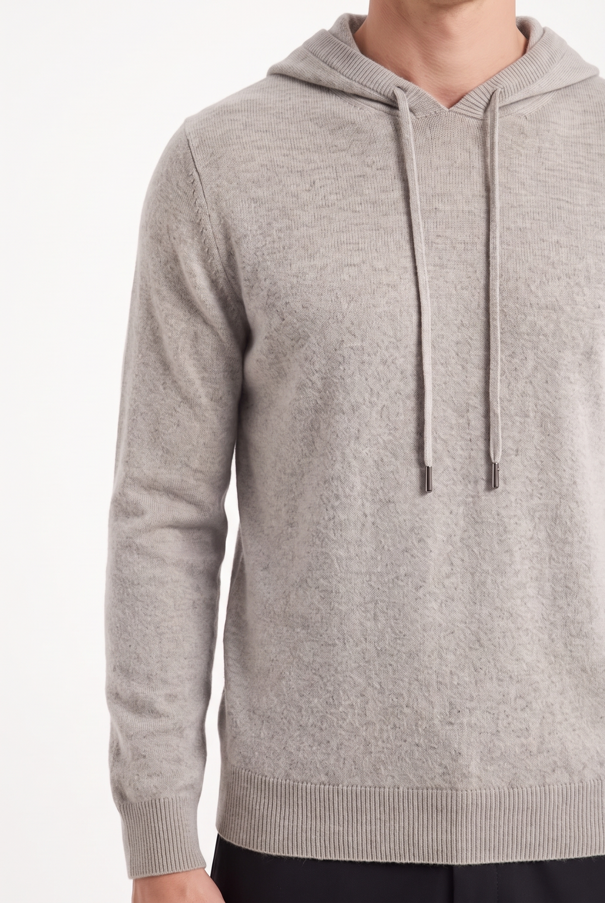 Stickad Hoodie i Ull - Kaki