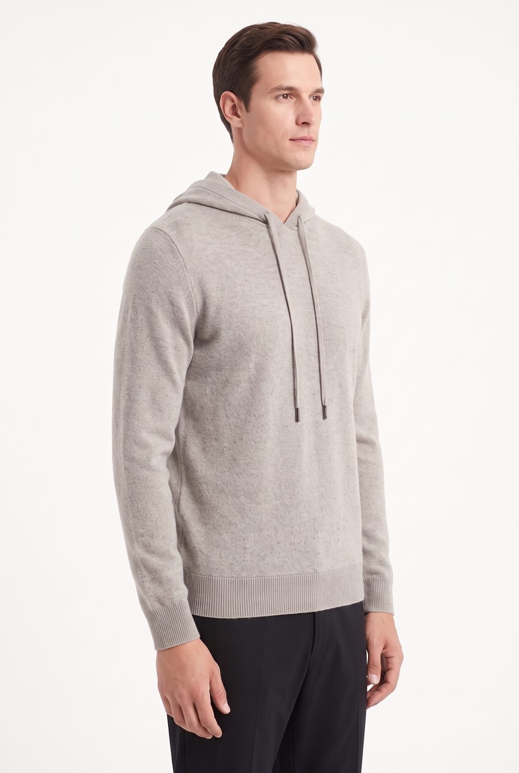 Stickad Hoodie i Ull - Kaki