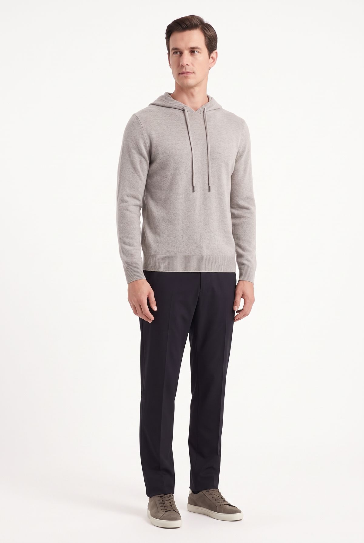Stickad Hoodie i Ull - Kaki
