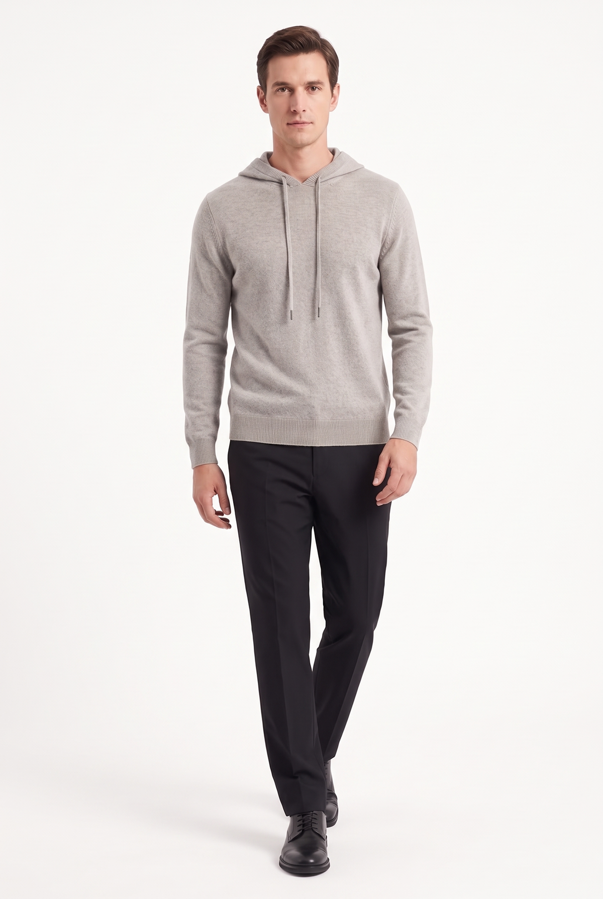 Stickad Hoodie i Ull - Kaki