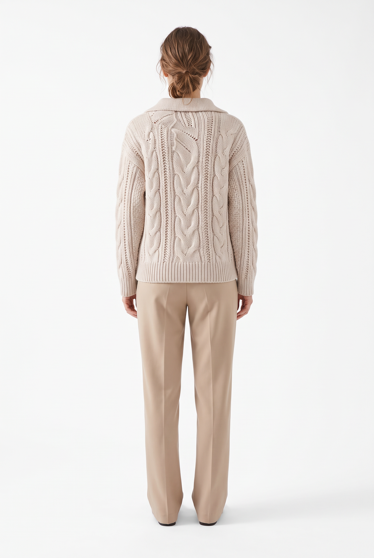 Kabelstickad Tröja med Polokrage - Beige