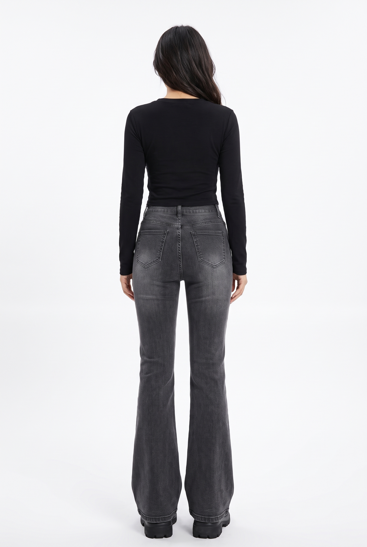 Flarejeans med Hög Midja i Stretchdenim - Grå