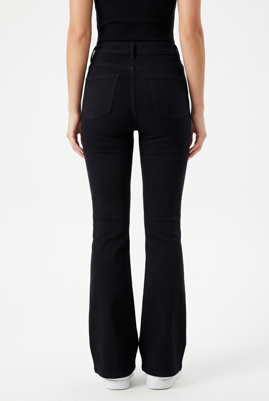 Flarejeans med Hög Midja i Stretchdenim - Svart