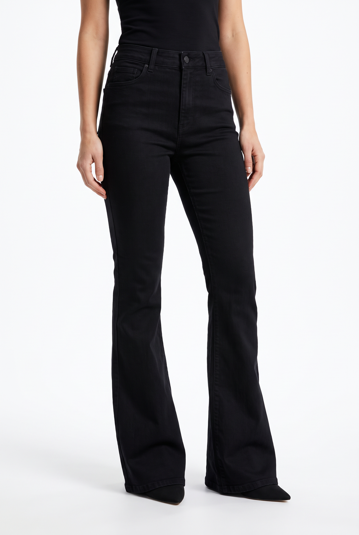 Flarejeans med Hög Midja i Stretchdenim - Svart