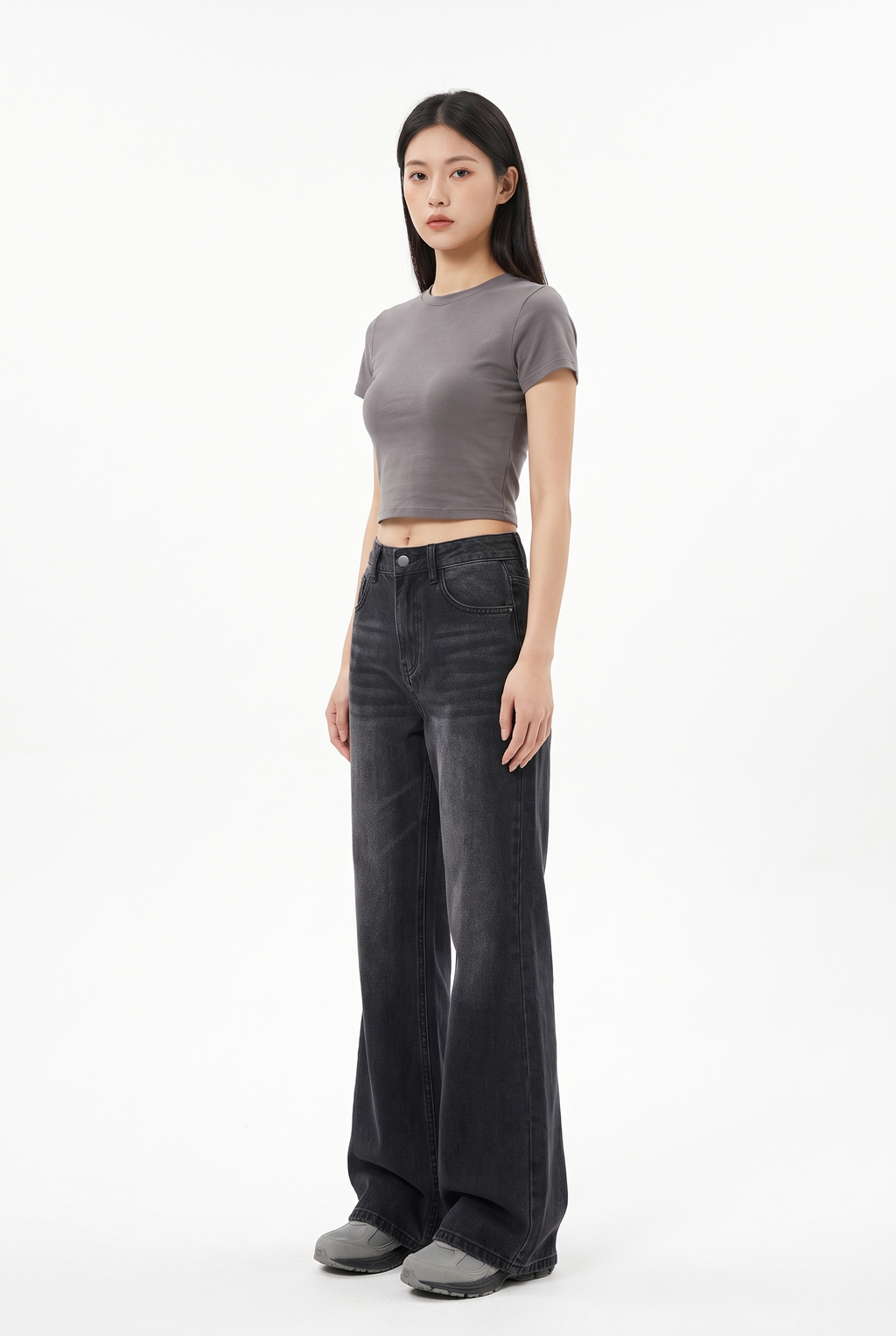 Högmidjade Jeans med Utsvängda Ben - Svart