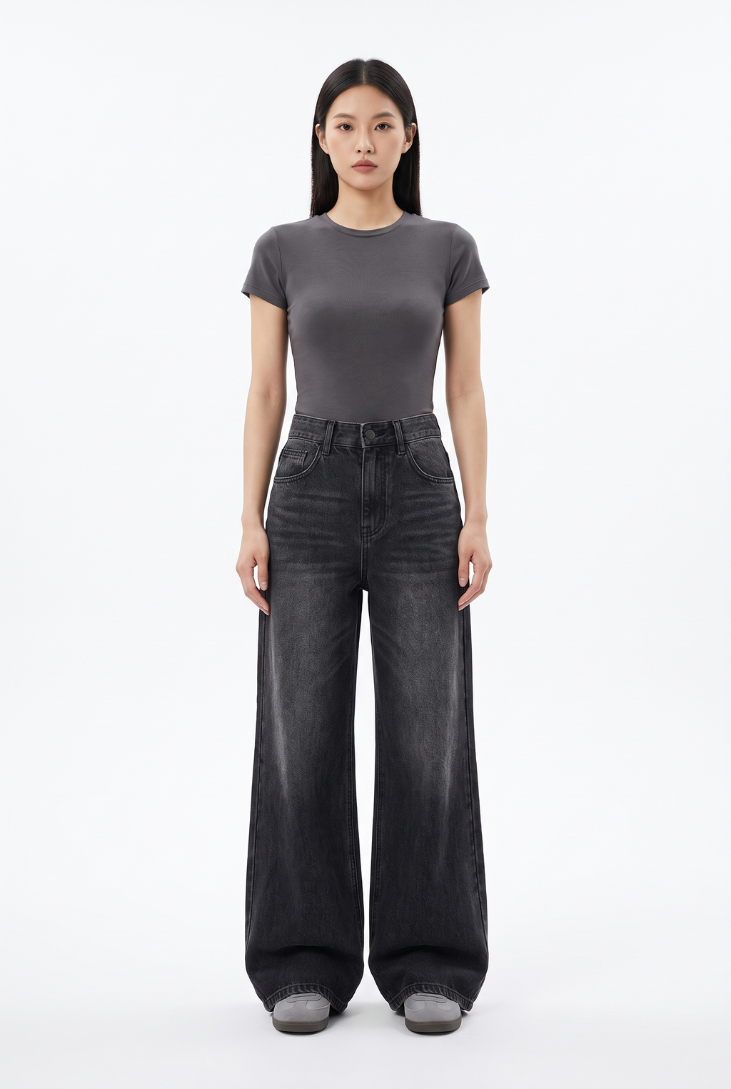 Högmidjade Jeans med Utsvängda Ben - Svart