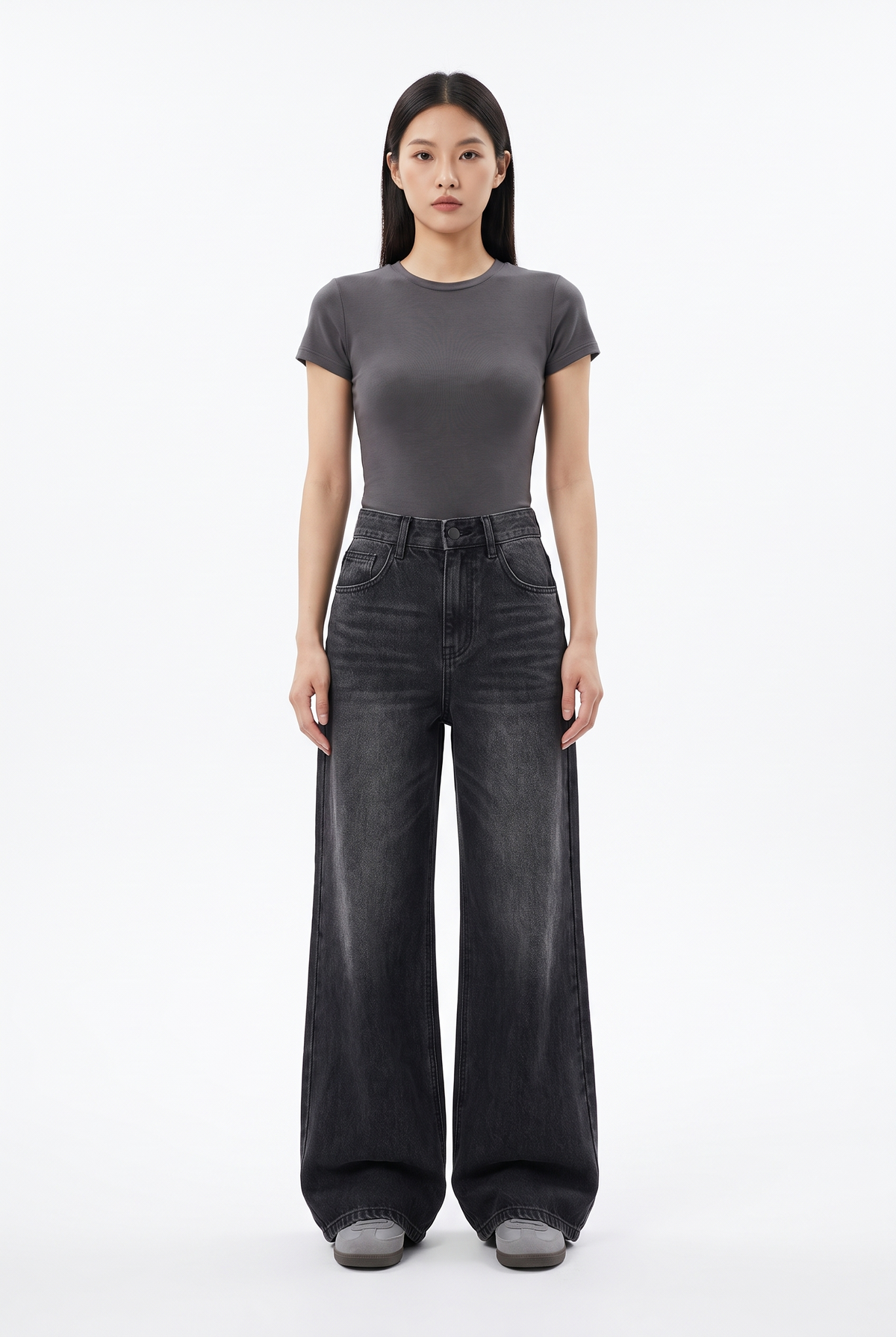 Högmidjade Jeans med Utsvängda Ben - Svart