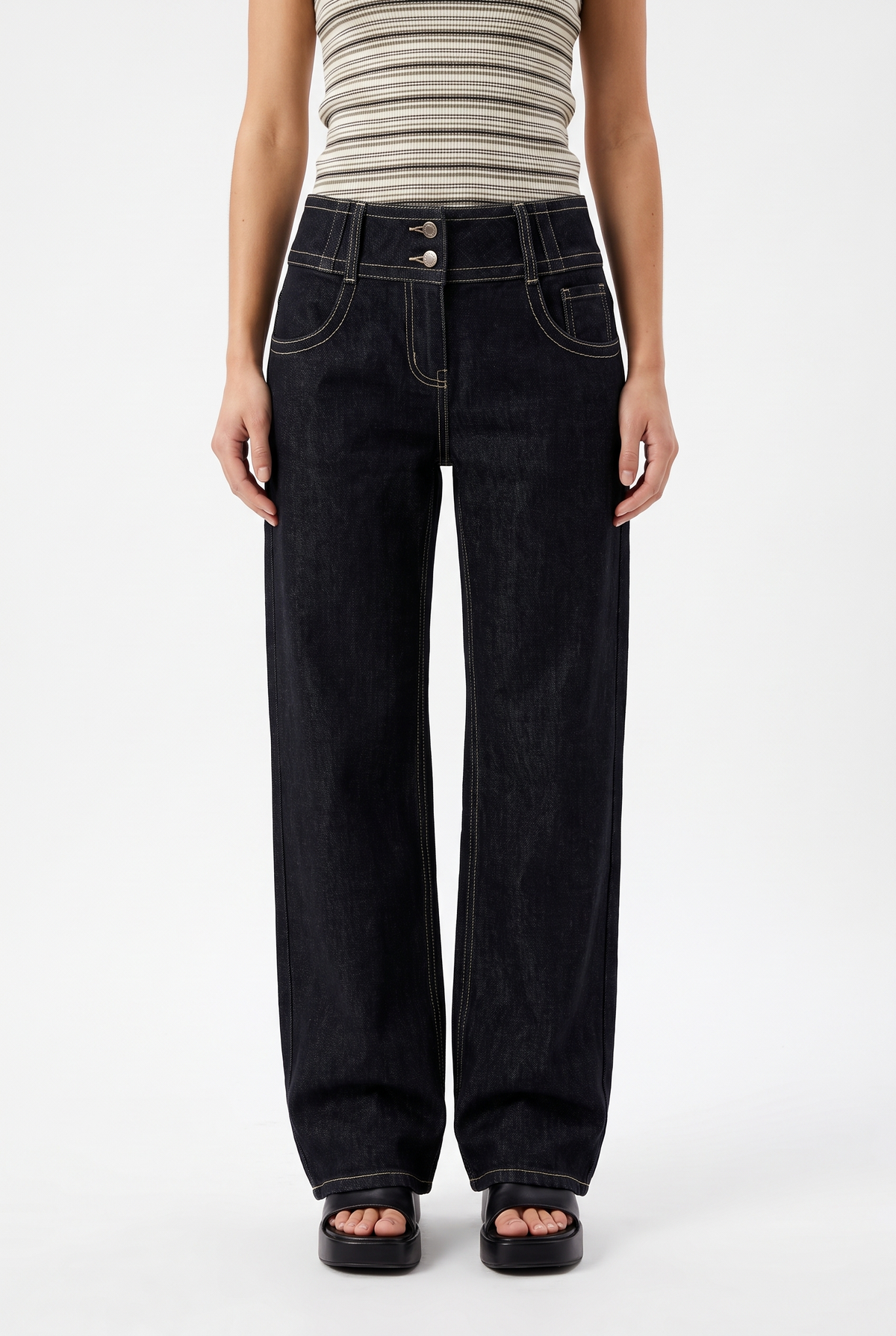 Vida Retrojeans med Hög Midja - Mörkblå