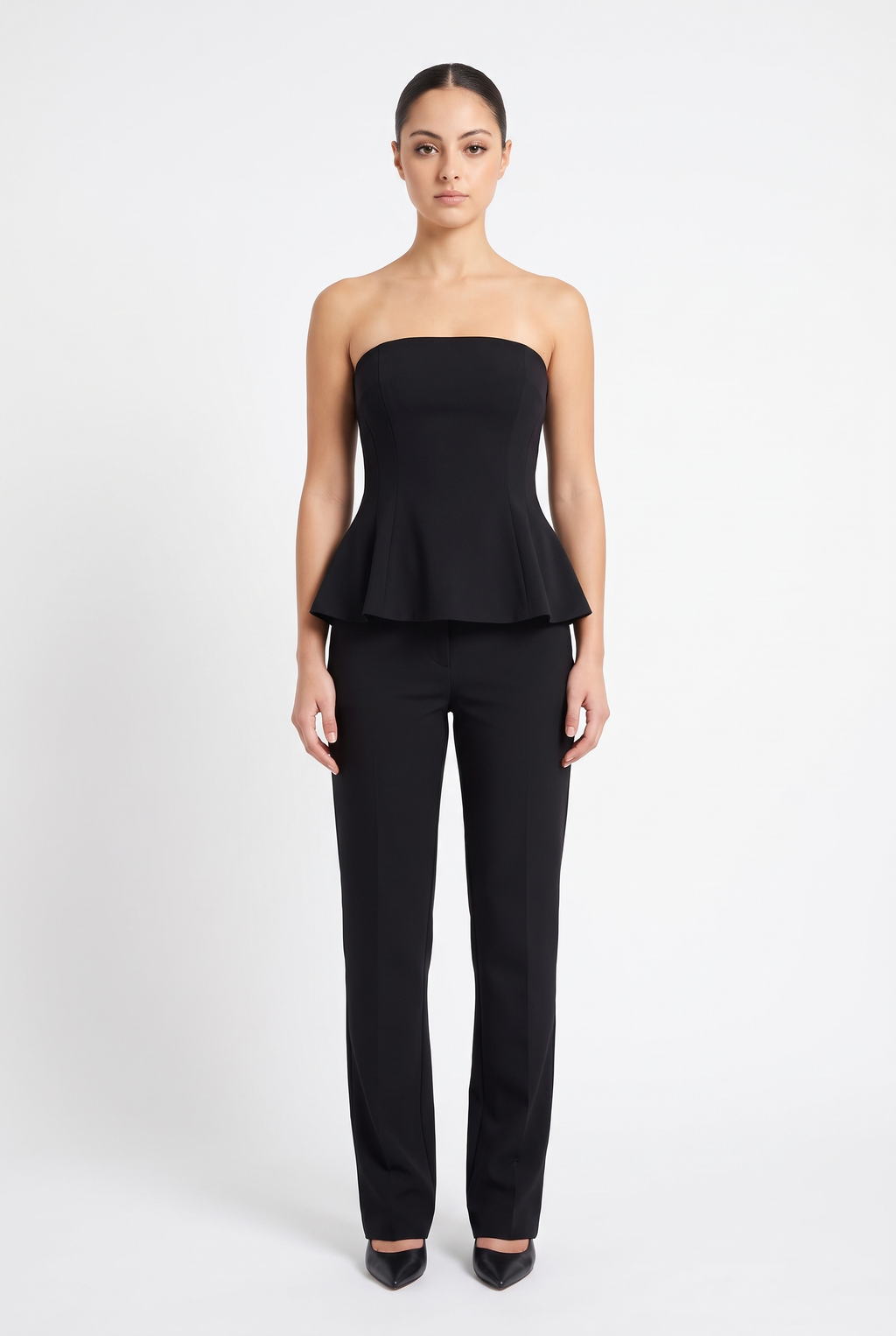 Axelbandslös Topp med Peplum - Svart - Fram