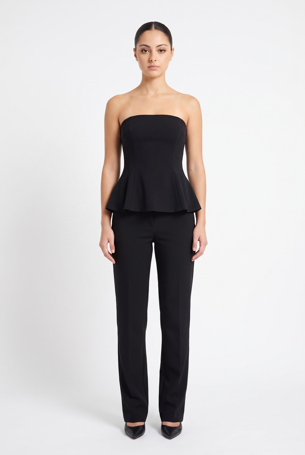 Axelbandslös Topp med Peplum - Svart - Fram