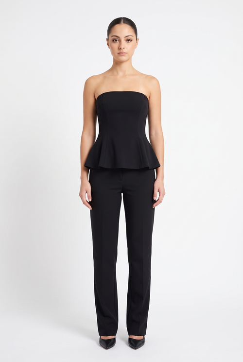 Axelbandslös Topp med Peplum - Svart - Fram