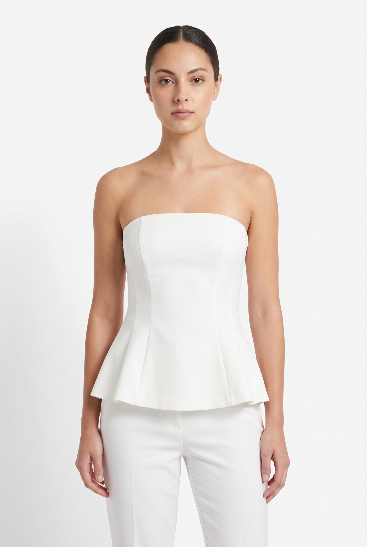 Axelbandslös Topp med Peplum - Vit - Fram