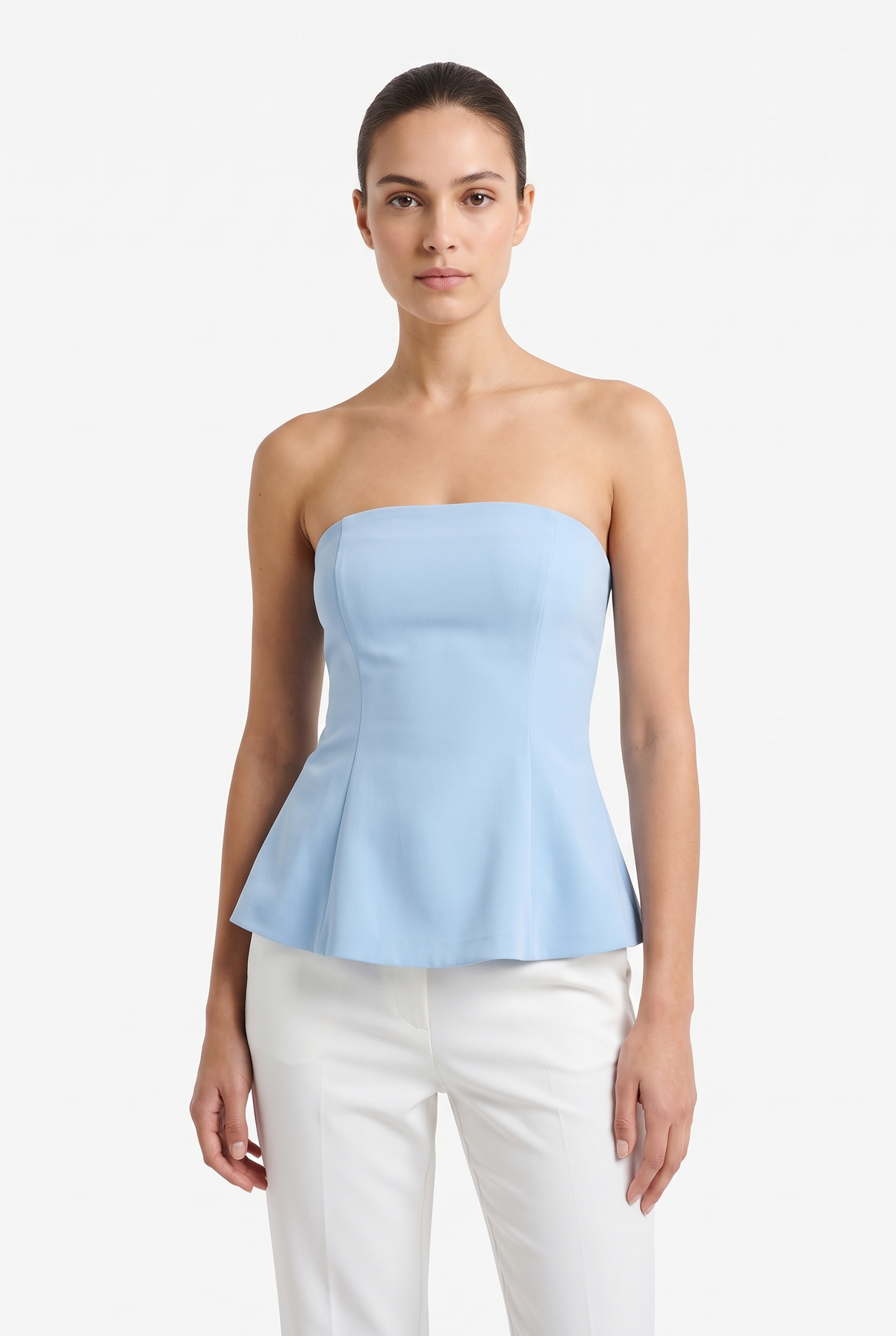 Axelbandslös Topp med Peplum - Ljusblå - Fram