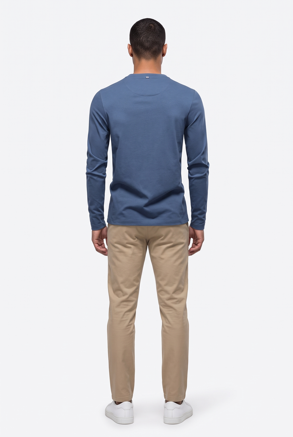 Tjock Henleytröja i 100 % Bomull - Denimblå - Bak