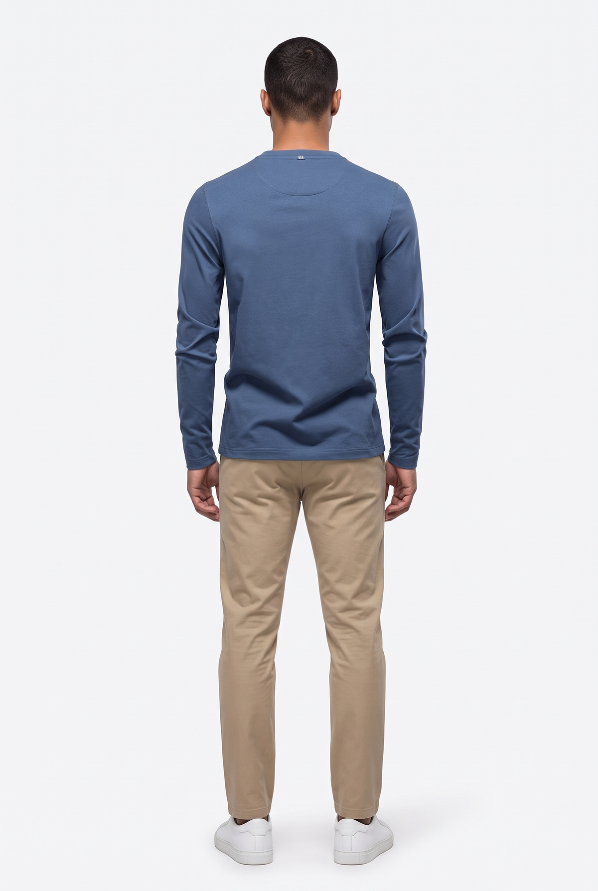 Tjock Henleytröja i 100 % Bomull - Denimblå - Bak