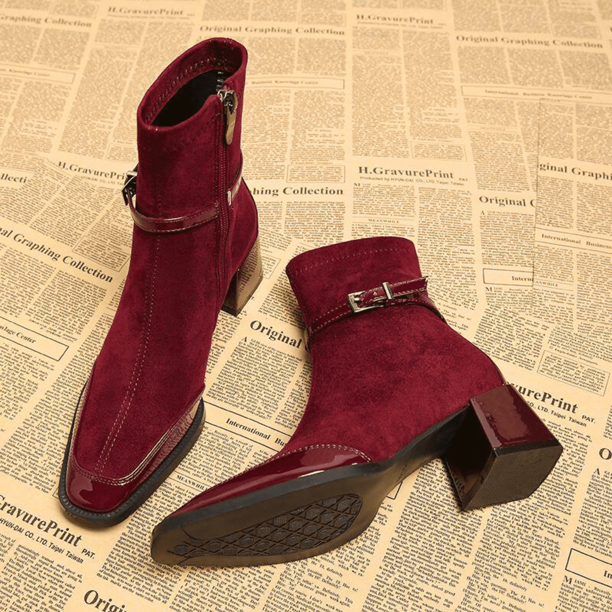 Ankelboots i Flanell med Lackad Tå