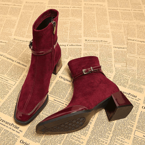 Ankelboots i Flanell med Lackad Tå