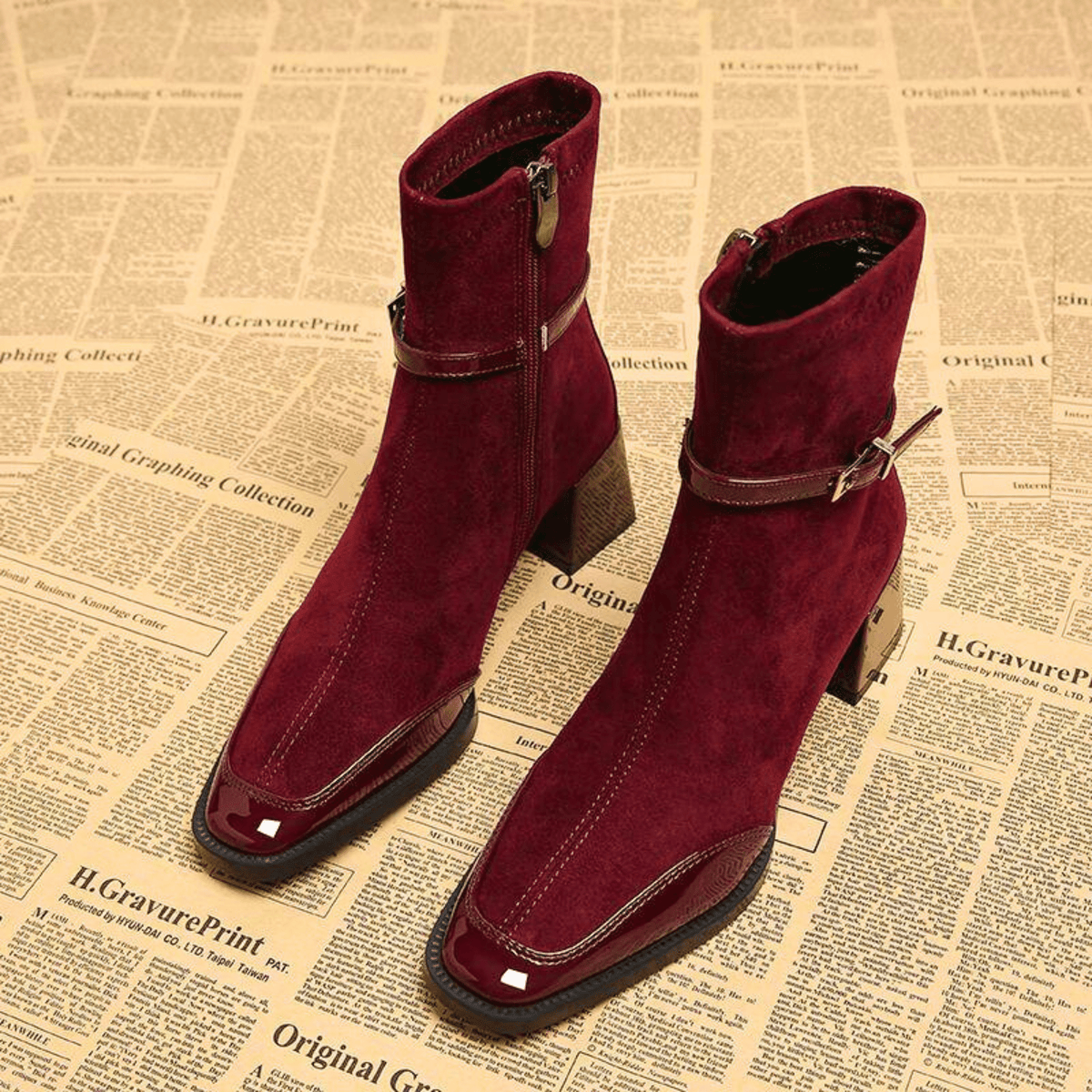Ankelboots i Flanell med Lackad Tå
